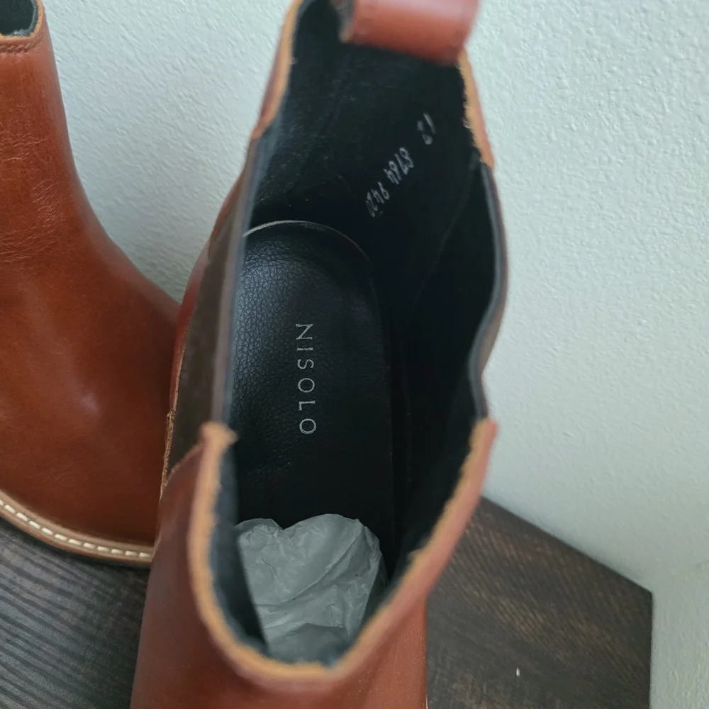 Nisolo Mens Leather All Weather Brandy‎ Classic Chelsea Boots Brown Size 12